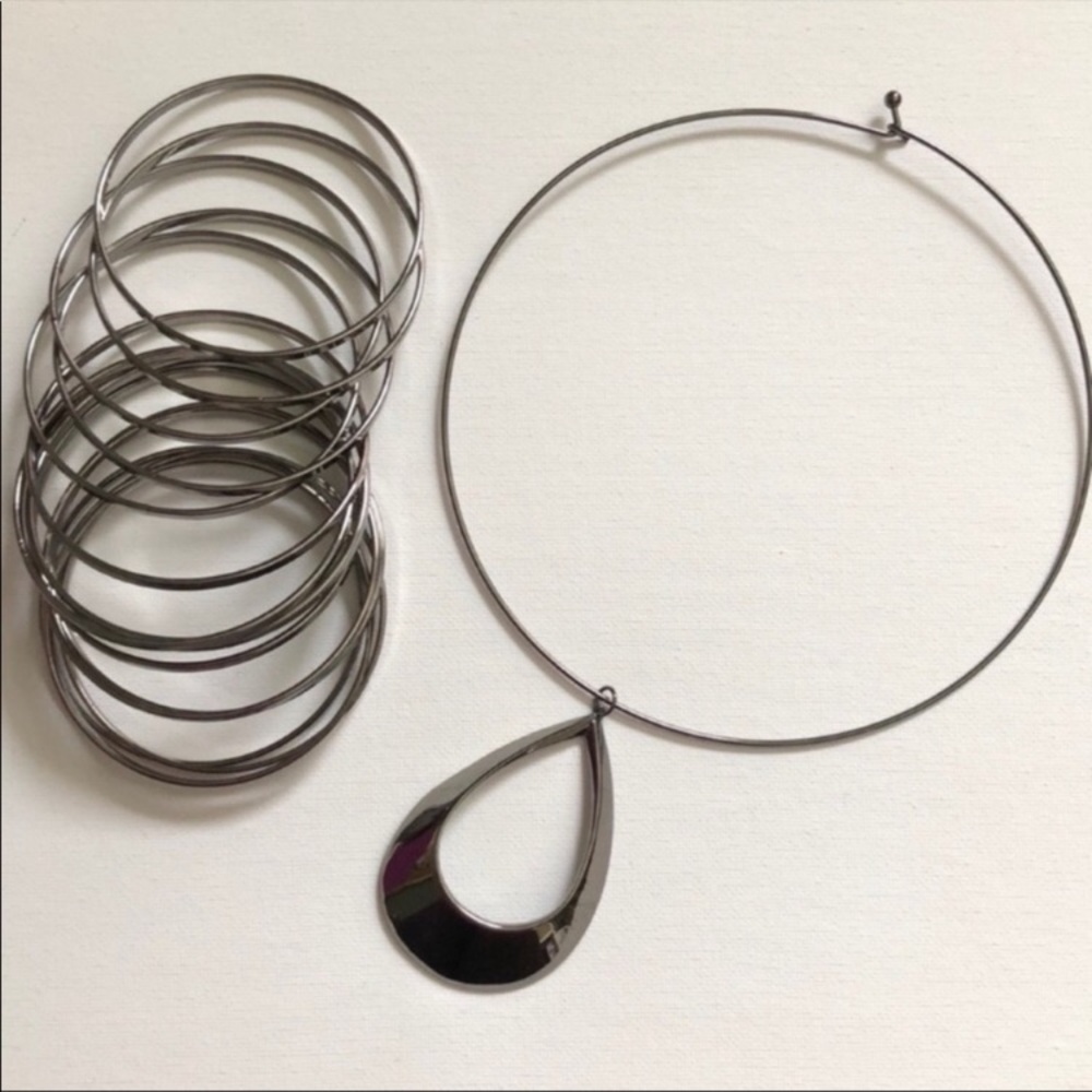 🖤EXPRESS GUN METAL BANGLE & NECKLACE BUNDLE